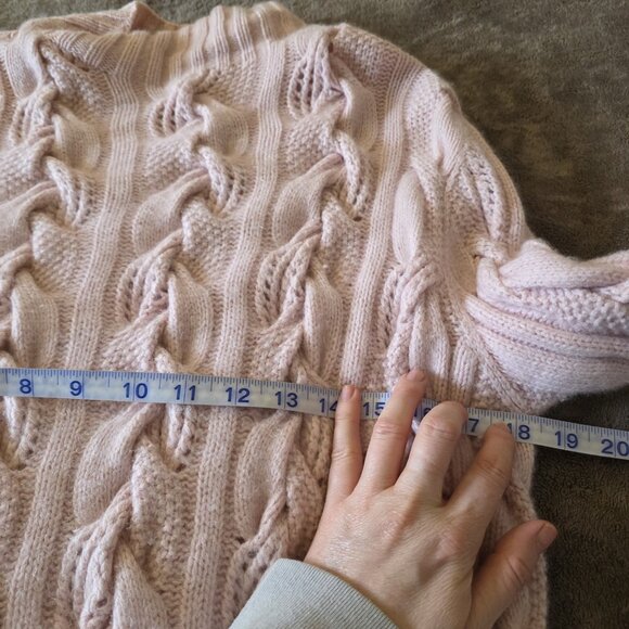 Neiman Marcus 100% Cashmere Sweater Large Pink Cable Knit Mock Neck Pullover - Picture 14 of 16